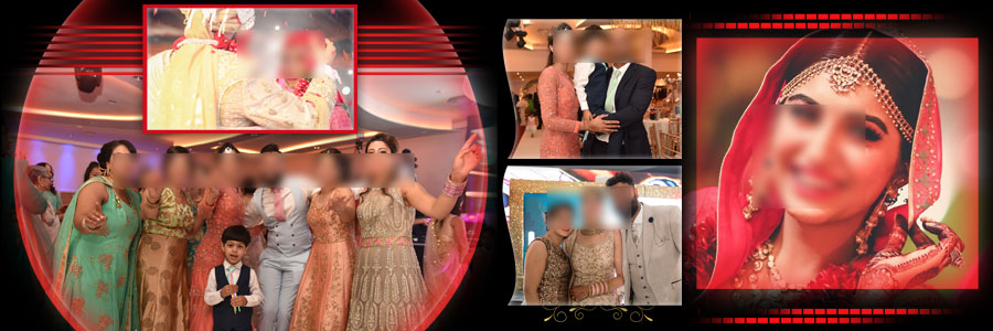 Creative wedding photo collage 12x36 PSD template with circle and square frames