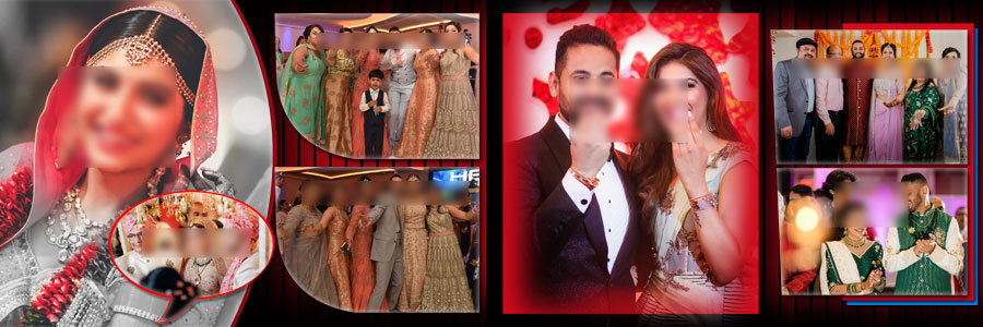 Colorful Indian wedding collage PSD 12x36 showing candid reception moments