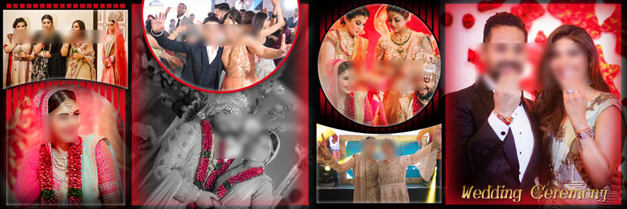 Stylish 12x36 wedding album layout PSD with circular frames and couple images