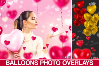 40 Heart Balloons Photo Overlays