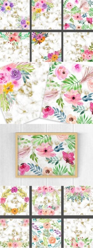 Flower Glitter Marble Background Flower Glitter Marble Background