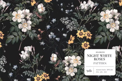 Night White Rose Pattern