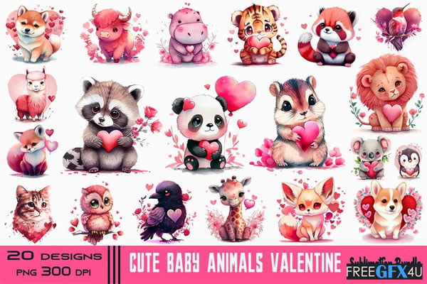 Cute Baby Animals Valentine's Day