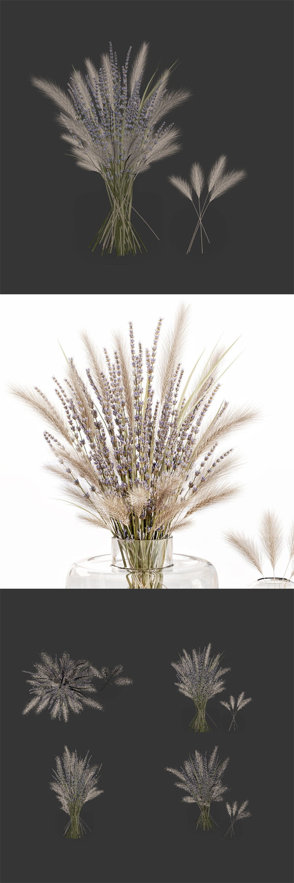 Dry Flowers in Glass Vase With Lavender 3D Model