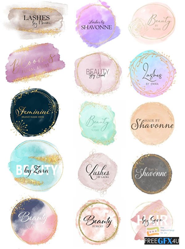 Decorative Glitter Watercolor Logos
