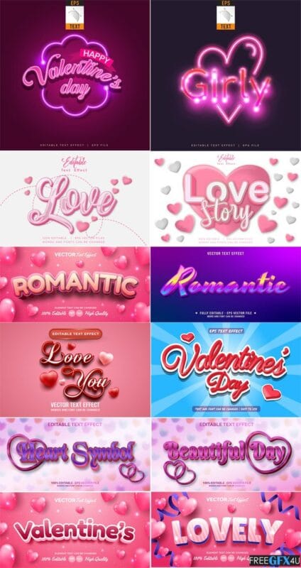 Romantic Valentines 3D Editable Text Effect Valentines 3D Editable Text Effect