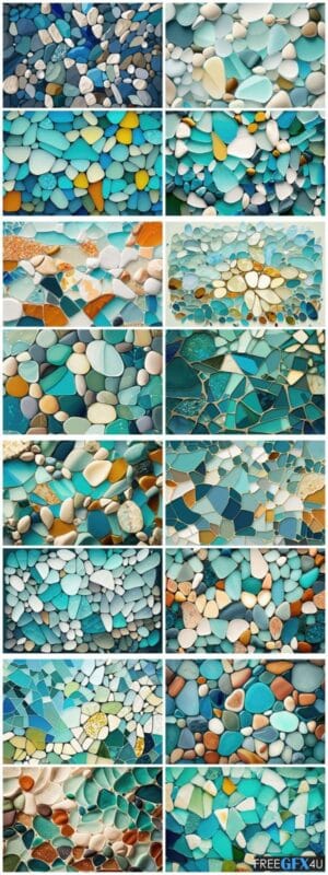 16 Beach Glass Mosaic Backgrounds 6K 16 Beach Glass Mosaic Backgrounds