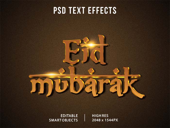 Eid Mubarak 3D Photoshop Text Effect Style