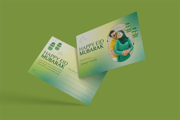 Eid Mubarak Greeting Card With Green Gradient