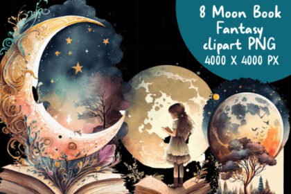 Book Moon Fantasy PNG Elements Clipart