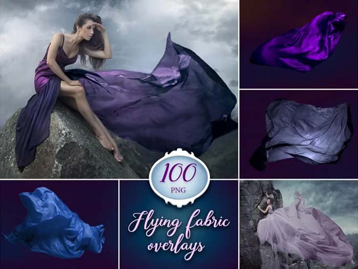 100 Flying Fabric Photoshop Overlays PNG Free Download