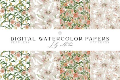 Watercolor Pattern With Lily Flowers