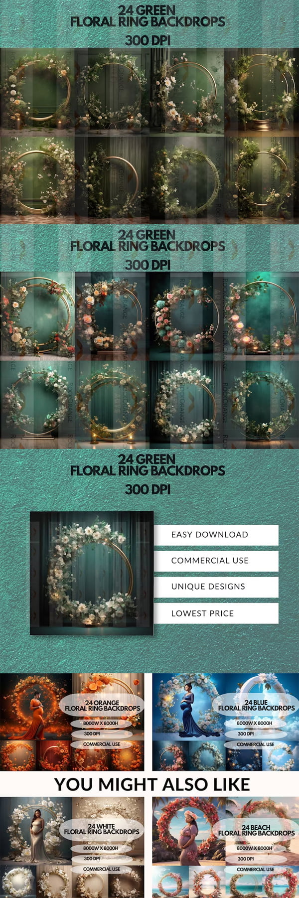 24 x Green Floral Ring Backdrop