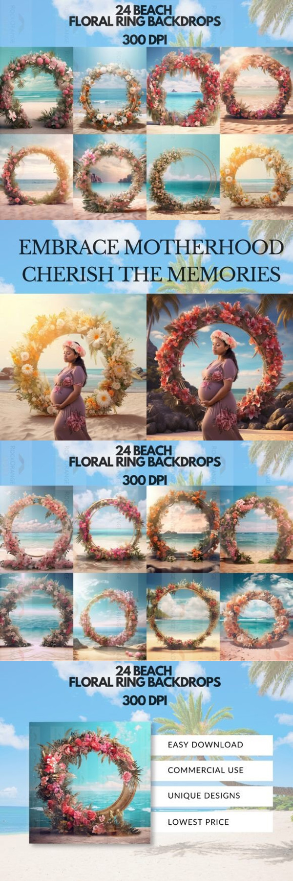 Beach Floral Ring Maternity Backdrop Beach Floral Ring Maternity Backdrop