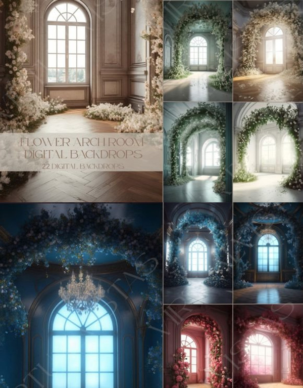 Flowers Arch Room Digital Backdrops Flowers Arch Room Digital Backdrops