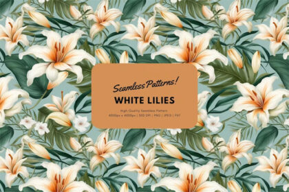 White Lilies Floral Pattern Seamless