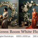 24 Green Room White Flowers Backdrops