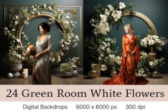 24 Green Room White Flowers Backdrops