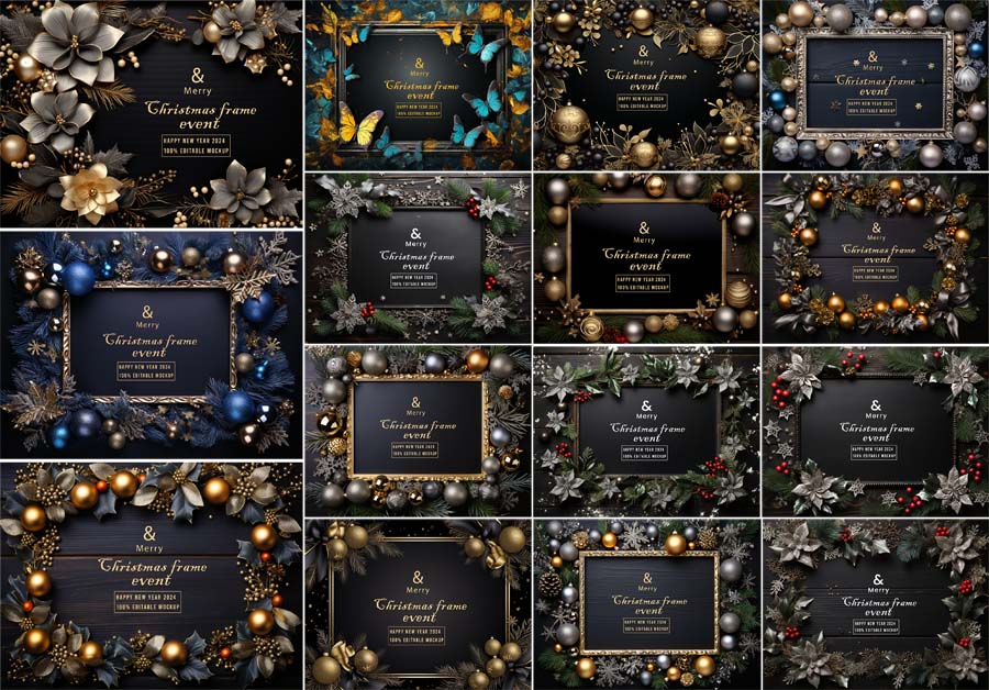 Christmas Greeting Frame Background PSD Mockup