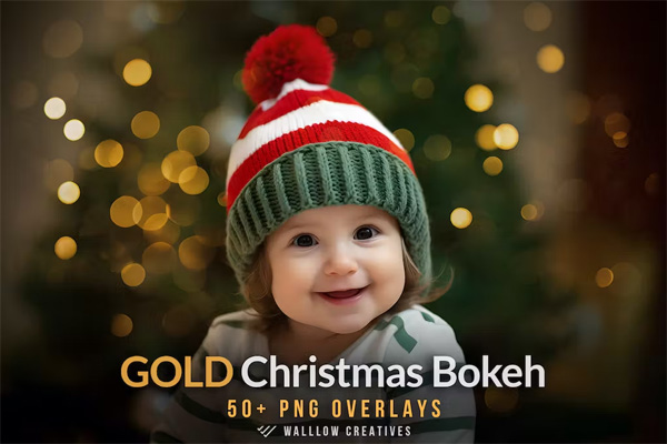 Christmas Overlay Golden Bokeh Light