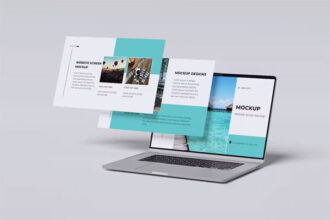 Floating Laptop and Screen Mockup