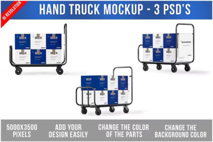Hand Truck Mockup With Boxes
