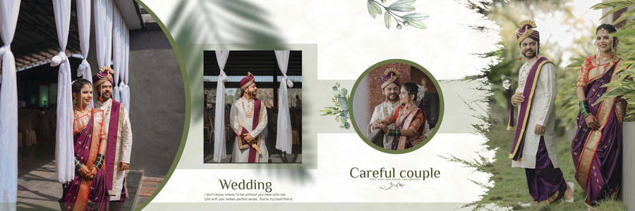 Editable 12x36 wedding album PSD template for Indian couple portraits