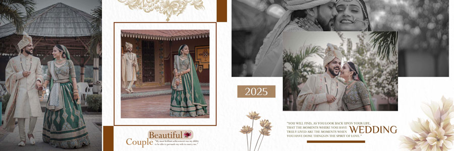 Elegant Indian wedding album PSD template 12x36 with floral design