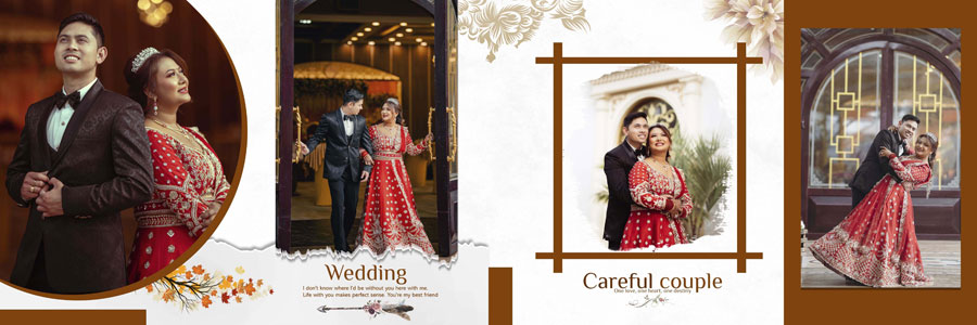 Creative Indian wedding album PSD template 12x36 with traditional layout