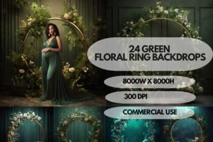 24x Green Floral Ring Maternity Backdrop