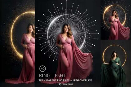 40 Shine Ring Light Frames Maternity PNG Overlays