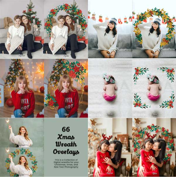 66 Xmas Wreath Photoshop Overlays 66 Xmas Wreath Photoshop Overlays