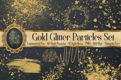 70 Gold Glitter Particles Confetti Set PNG Overlay