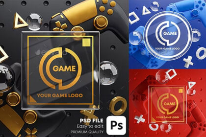 Gaming Glass Logo Mockup Gamepad