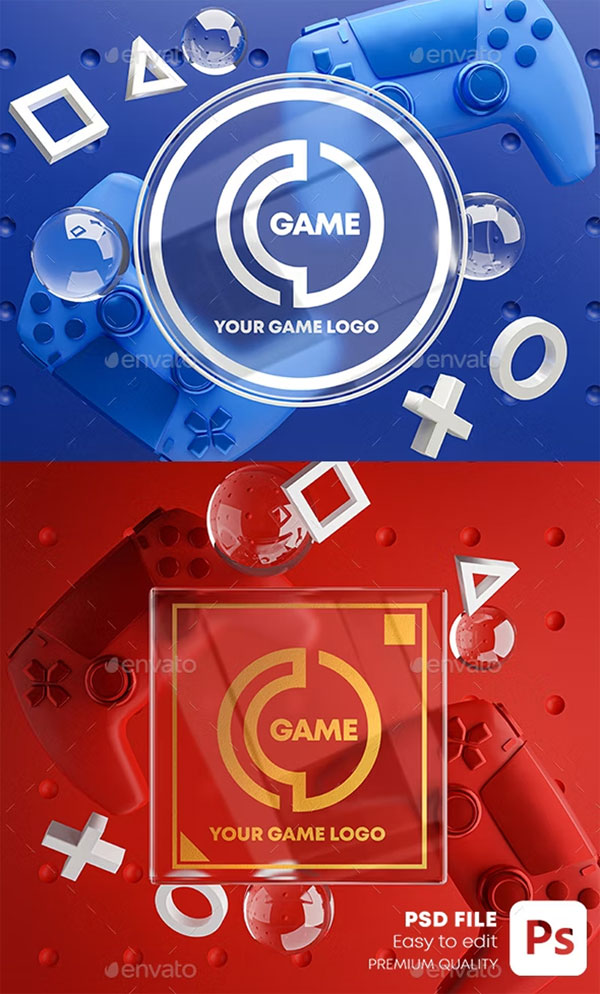 Gaming Glass Logo Mockup Gamepad Gaming Glass Logo Mockup Gamepad