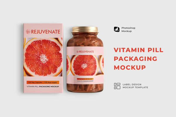 Glossy Vitamin Pill Packaging Mockup Glossy Vitamin Pill Packaging Mockup