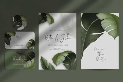 Beautiful Wedding Invitation Template With Tropical Plants