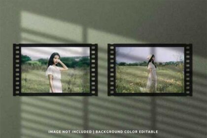 Twin Landscape Classic Film Paper Frame PSD Mockup