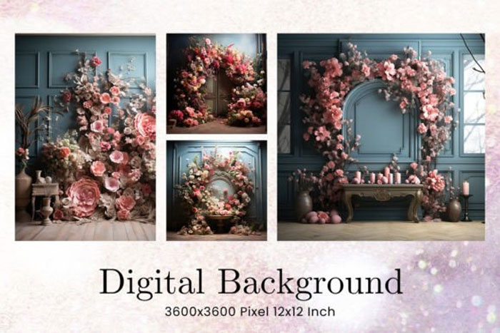 Floral Wedding Studio Backdrop Overlays