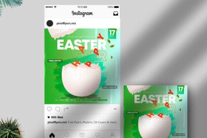 Green Refreshing Easter Egg Hunt Flyer Instagram Banner Template