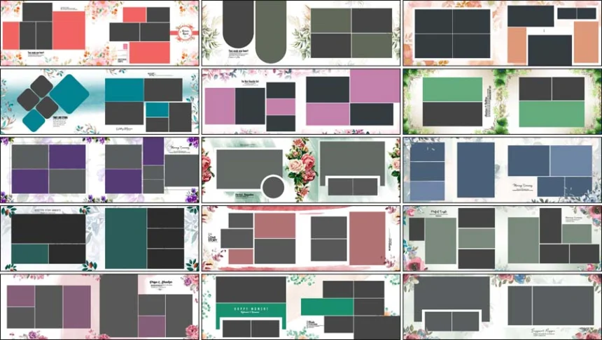 Elegant Floral Wedding Album Design 12x36 PSD Templates 2025