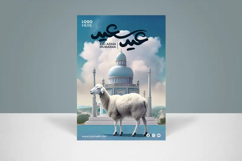 Eid al Adha PSD with Sheep and Mosque in Background