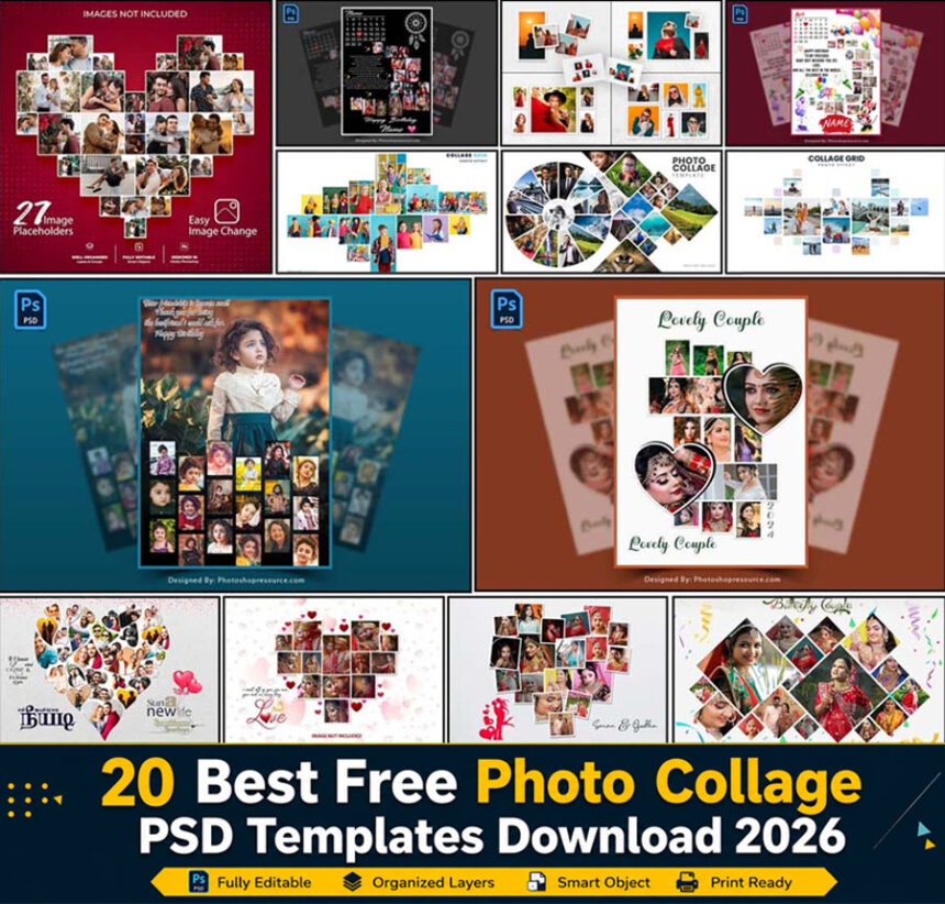 20 Best Free Photo Collage PSD Templates Download 2026