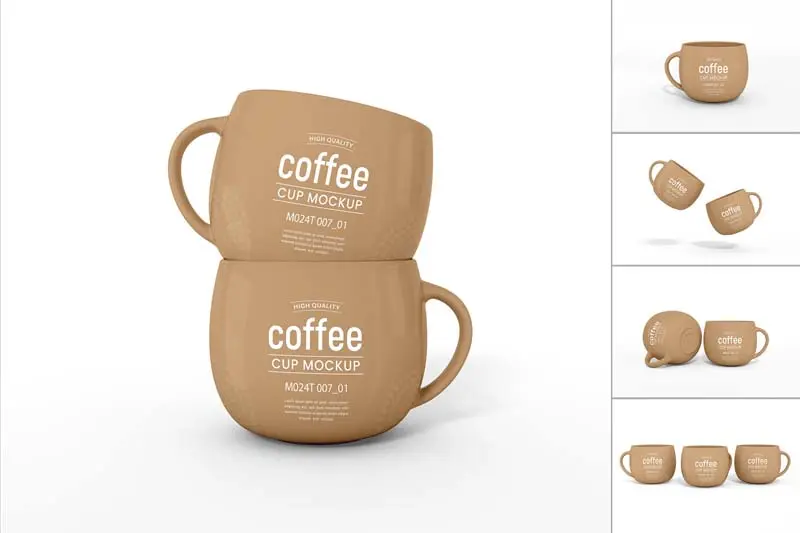 Glossy ceramic coffee cup branding mockup set