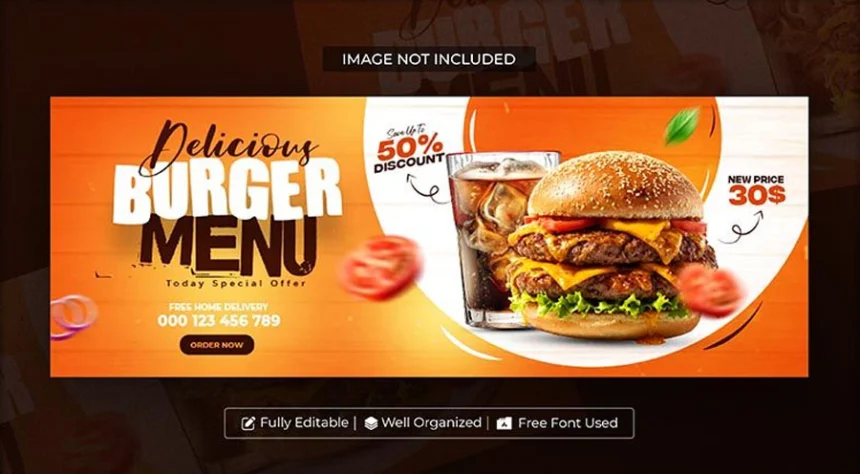 Delicious Burger and Food Menu Facebook Cover PSD