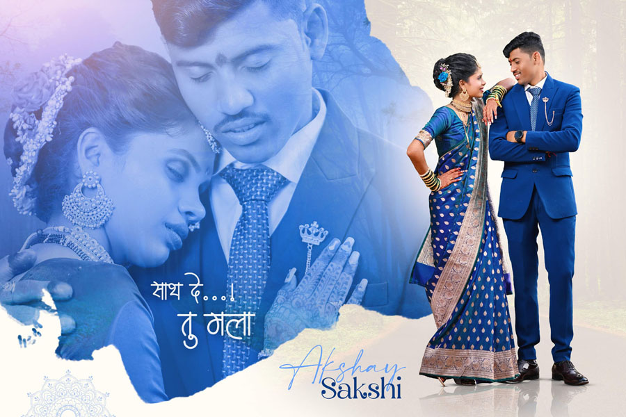 12x18 PSD romantic spread - blue-toned bride leaning on groom, compact album layout