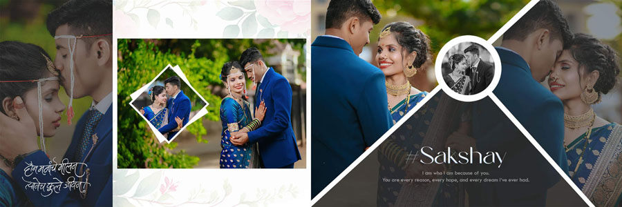 12x36 PSD floral collage - smiling couple in blue outfit with diamond-shaped photo inset