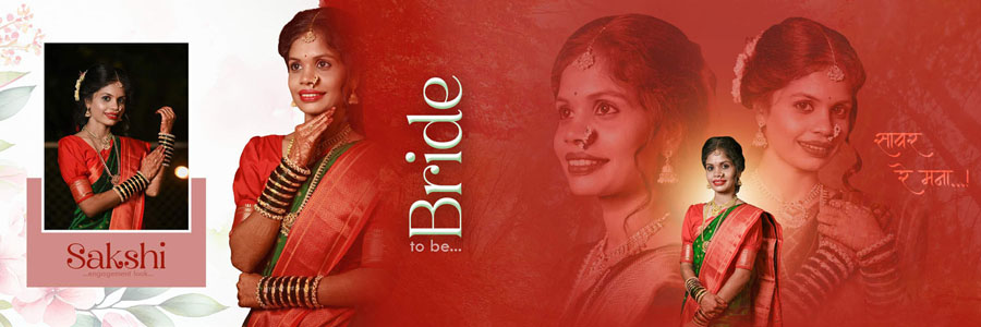 12x36 PSD bride portrait - red themed spread with floral accents and stylized text