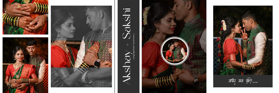 12x36 PSD engagement album layout - intimate couple close-up with circular inset and textured panels