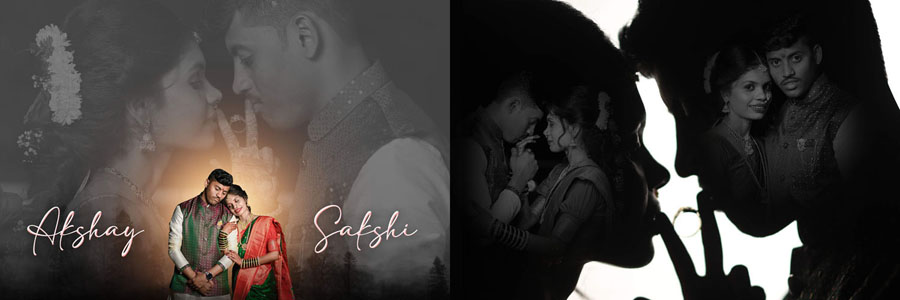 12x36 PSD romantic double-exposure spread - dreamy couple portrait with glow effect